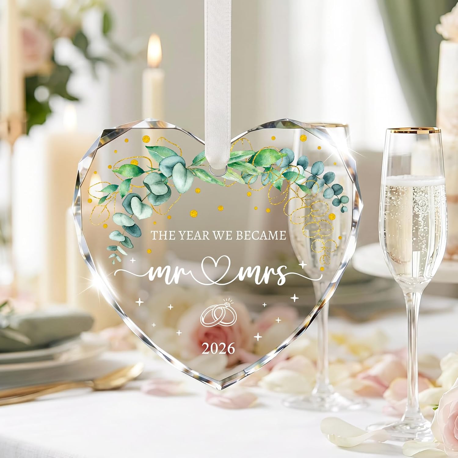 Wedding Gifts, Crystal Glass Mr and Mrs Gift Bridal Shower Gifts, Just Married Decorations Wedding Gift for Bride Newlyweds Couples, First Christmas Married Ornaments