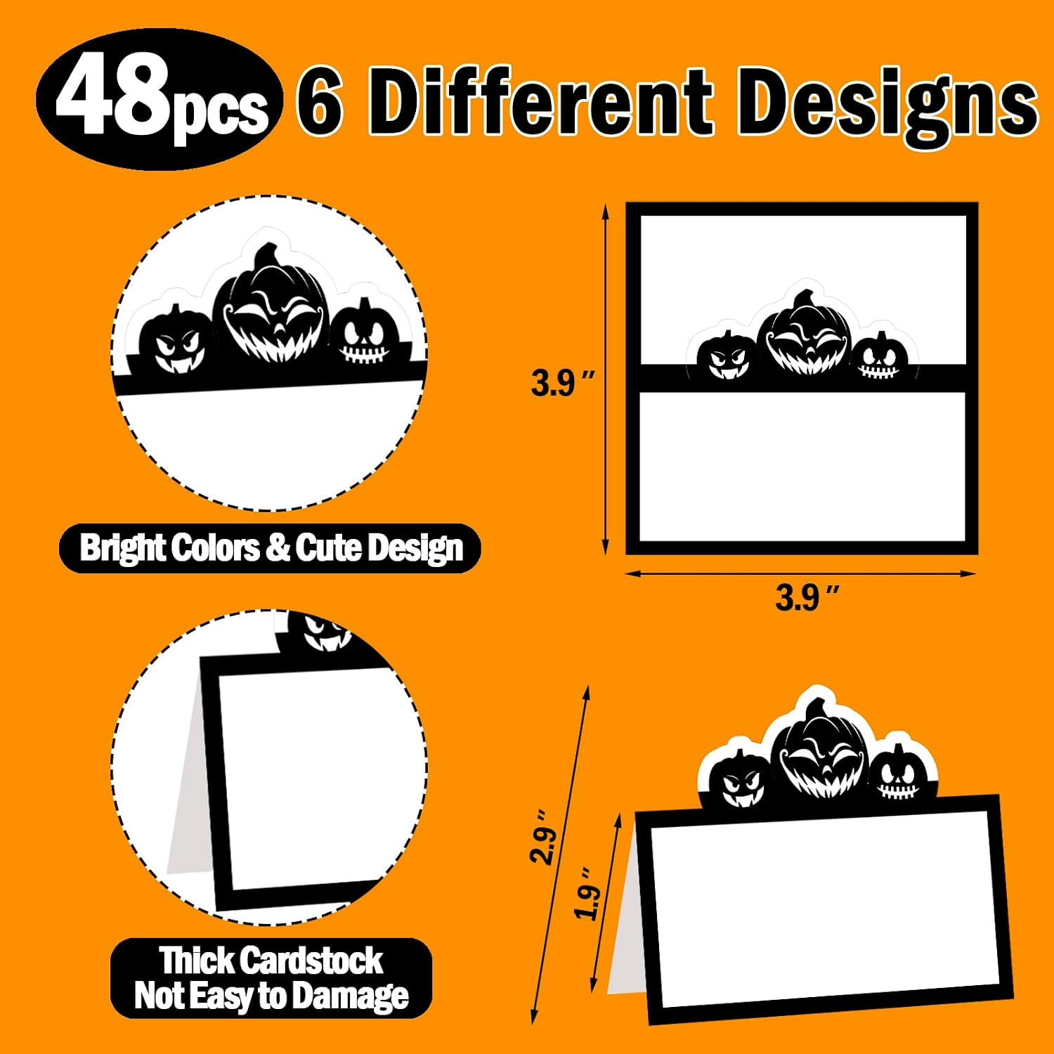 48 Pcs Halloween Place Cards Skeleton Gothic Spider Ghost Placecard Holders Greeting Cards Pumpkin Seating Name Tents for Wedding Dinner Halloween Party Table Birthday Supplies