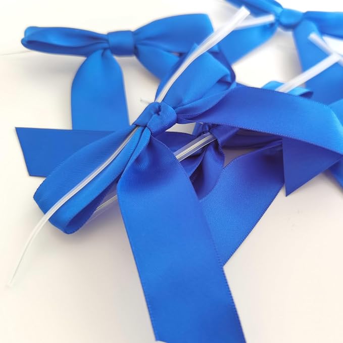 50pcs/Bag 3-1/2" Blue Satin Ribbon Bows with Twist Ties for 4th of July Independence Day Gift Wrapping Packing Holiday Decoration(Blue)