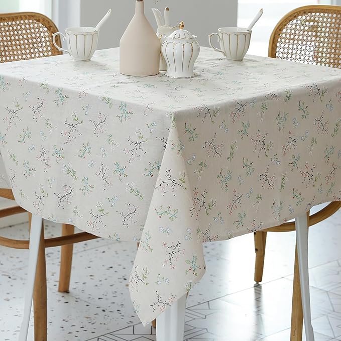 Pastoral Square Tablecloth - 52 x 52 Inch - Beige Linen Table Cloth - Washable Table Cover with Dust-Proof Wrinkle Resistant for Restaurant, Picnic, Bistro, Indoor and Outdoor Dining, Gardenia
