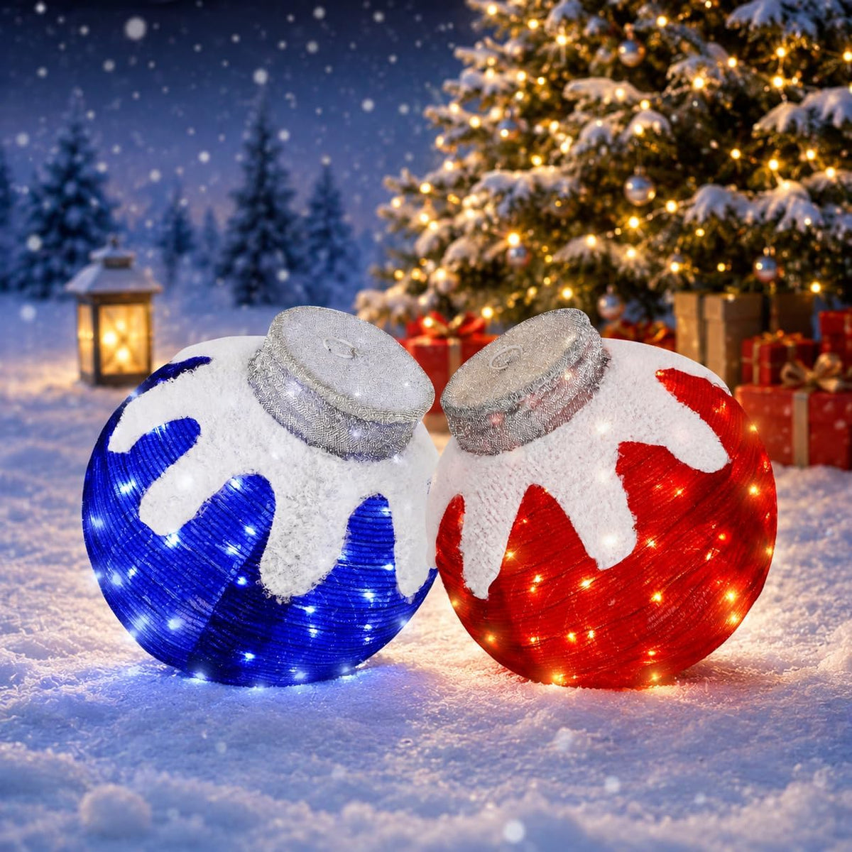 outdoor christmas ornaments, lighted pop-up holiday ball decoration, main product view