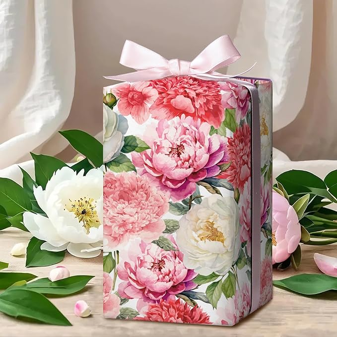 WRAPAHOLIC Floral Wrapping Paper Roll - Mini Roll - 17 Inch x 9.8 Feet - Red Pink Flower Wrapping Paper Perfect for Girls Women Birthday, Wedding, Bridal Shower