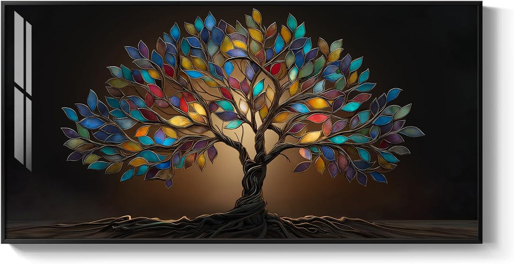 large framed modern tree of life wall art, front angle view