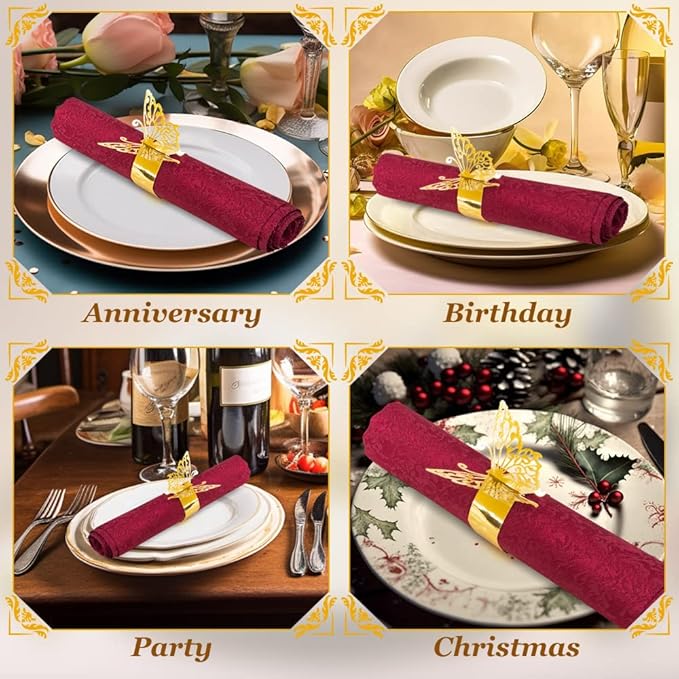 150PCS Butterfly Napkin Rings for Luxury Banquet Style, Reusable Paper Napkin Holders for Wedding Banquet Dinner Table Decor, and Catering Party Services (Gold)