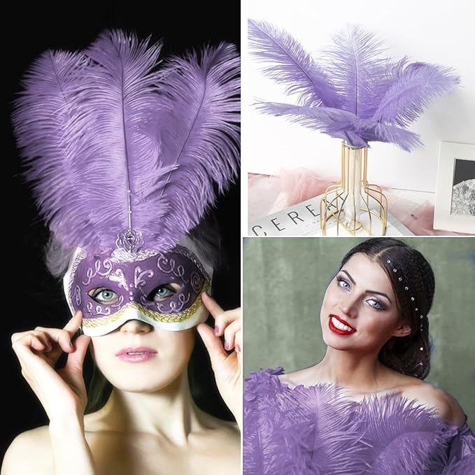 NEWONG 30pcs Light Purple Ostrich Feathers Natural Bulk 11-14inch(28-35cm) Vase Craft Wedding Home Party Centerpieces Christmas Day Decoration