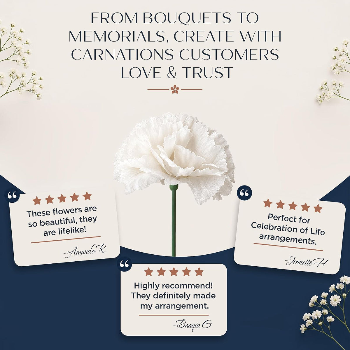 Royal Imports Carnation Artificial Flowers for Weddings – White 100pk