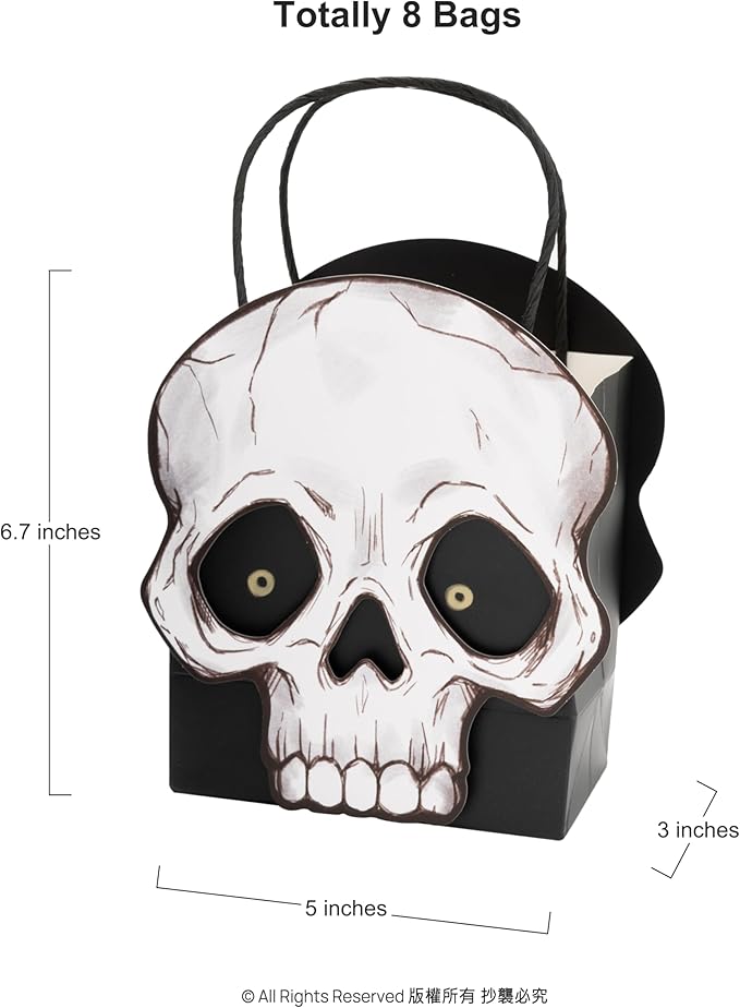 Cheerland Halloween Skull Gift Bag Party Favor Bags Party Decorations Halloween Trick or Treat Goodie Bags Skeleton Birthday Decor Gothic Spooky Gift Candy Kids First Monster Bash Decorations