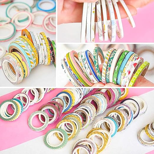 YUBX Exrta Slim Washi Tape Set Random Patterns 80 Rolls+ Bundle Printed Super Skinny Decorative Masking Tape Scrapbook Tape for DIY Craft Art Projects Journal Gift Wrapping (Patterns Printed)