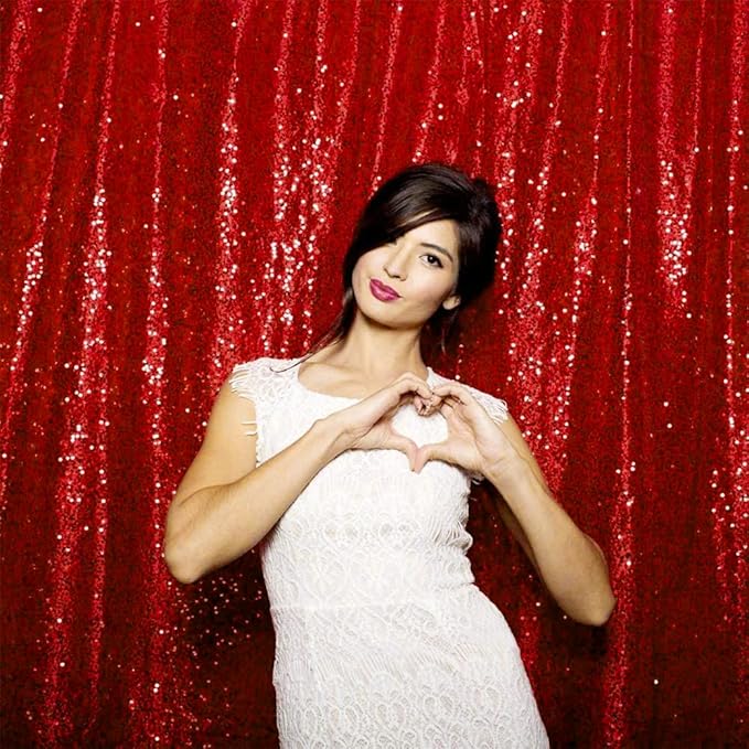 JYFLZQ Red Sequin Backdrop Curtains 8ft x 8ft 1 Panel Glitter Photo Booth Backdrops Sparkly Photography Background Drapes for Parties Wedding Bridal Showers