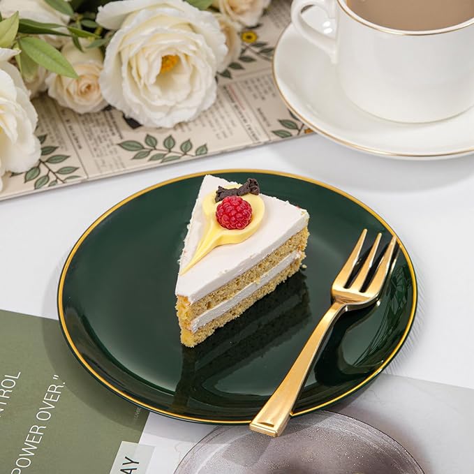 Festiva 200Pcs Green Dessert Plates 6.3" with Plastic Forks 5"- Small Disposable Plates- Dessert/Cake/Appetizer Plastic Plates include 100Plates 100Forks for Christmas Party&New Year
