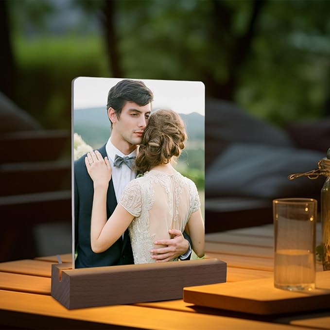 5" x 7"- 6pcs Acrylic 4pcs Frame Sublimation LED Acrylic Photo Frames Night Lights Blanks Heart Shape,with Warm Color Light with Wood Stand for Heat Press Machine Printing