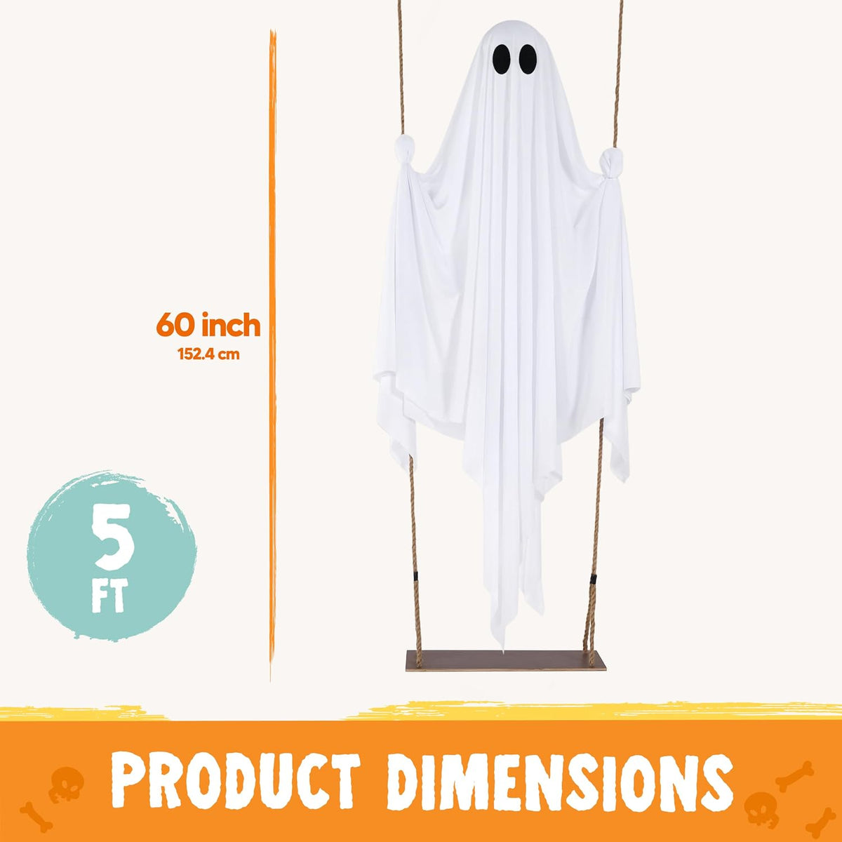 JOYIN Halloween Decorations Outdoor - 5 FT Large Hanging Swing Ghost, Swing W...