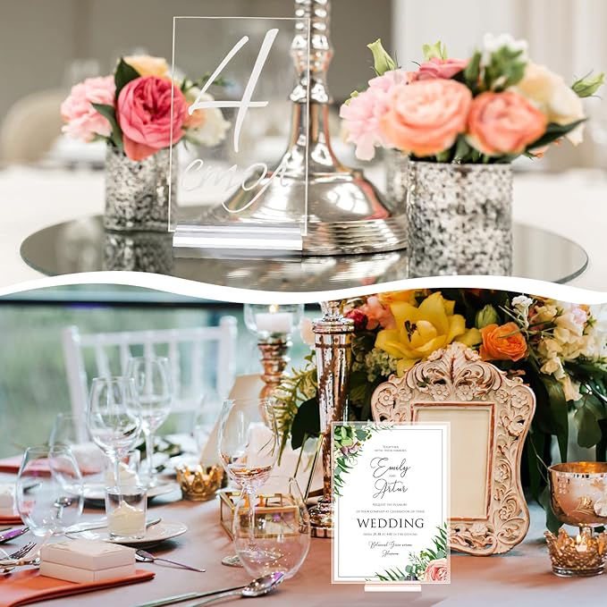Blulu 20 Pieces Acrylic Place Card Holders 2 Inch Clear Stands Base with 3 mm Card Slot Numbers Display Table Sign for Wedding Exhibition Office Cafe Restaurant Photo Menu Meeting Table Decorations