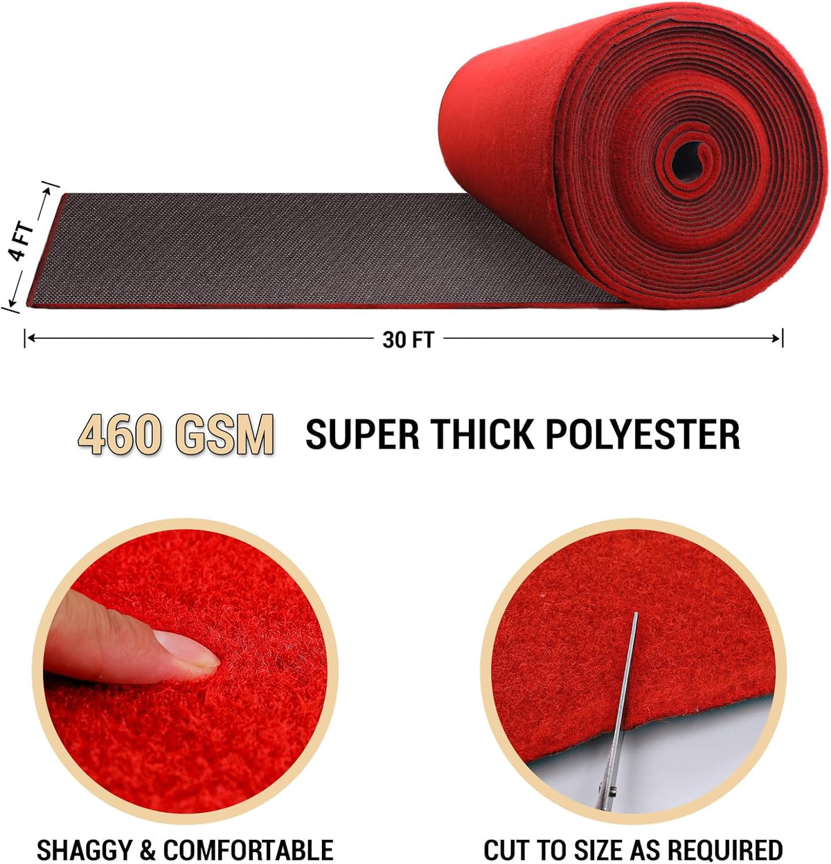 Extra Thick Red Carpet Runner for Party Felt Non-Slip Rubber Backed Aisle Run...