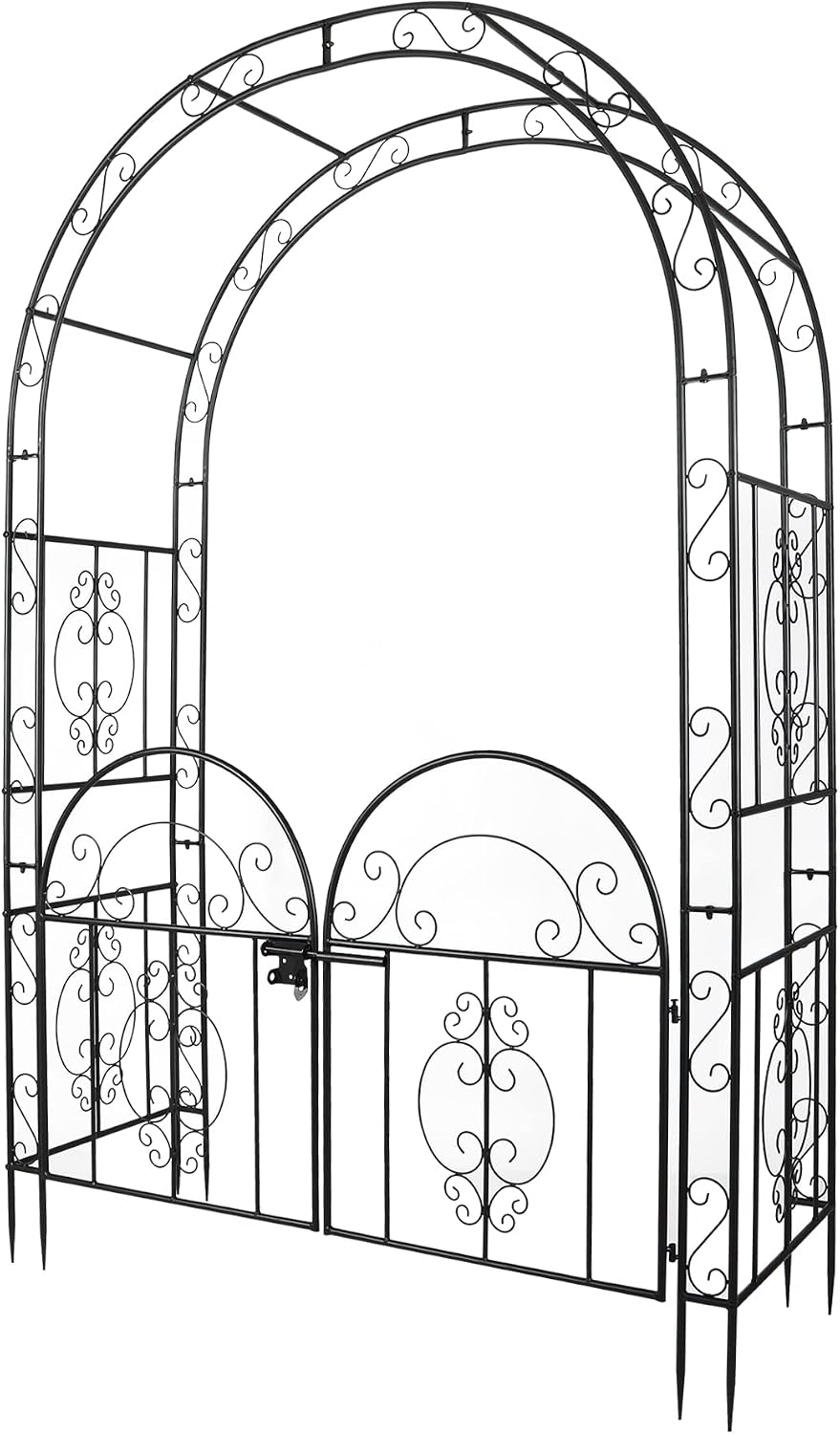 84in High Metal Garden Arbor with Gate, Heavy Duty Wide Garden Arch, Metal Ar...