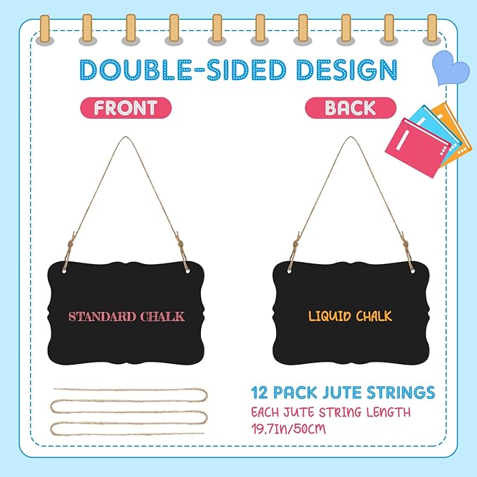 12 Pcs 4 x 6 Acrylic Chalkboard Hanging Sign with Chalk Markers Chalk Board Signs with Hanging String for Wedding Kitchen Home Party Decoration (Bracket)