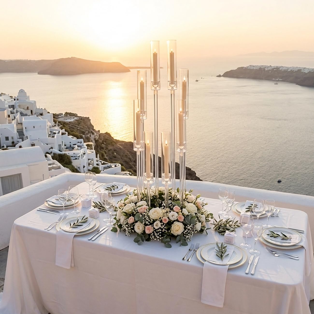 8PCS Acrylic Candelabra Wedding Centerpieces for Tables,38.5 Tall Clear Floor Candle Holder Set with Shade Pillar Taper Candle Stand for Anniversary Party Brithday candelabros para centros de mesa
