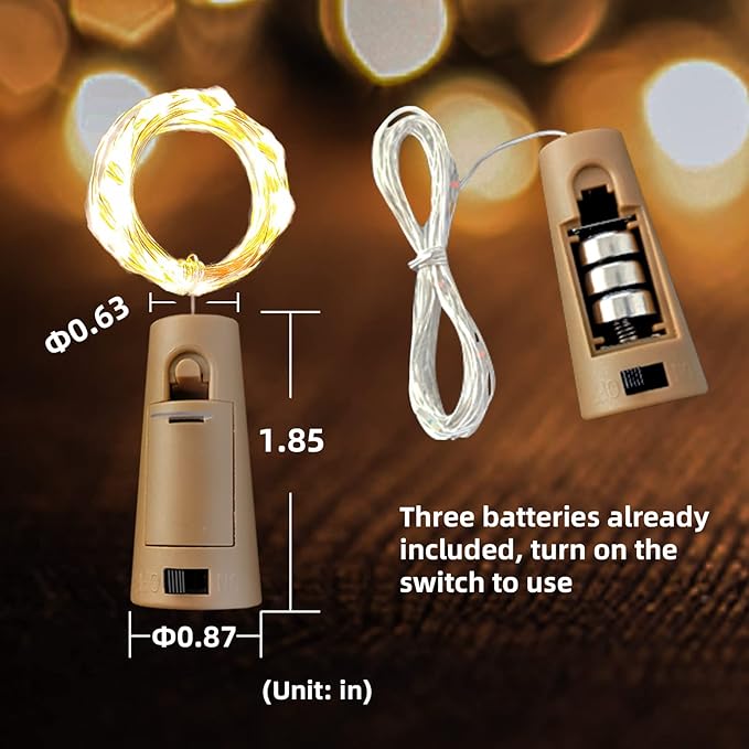 18 Pack Wine Bottle Lights with Cork, 20 LEDs, 6.6 Ft, Fairy Mini String Lights for DIY Jar Halloween, Christmas, Party Decoration, Wedding Listing (18 Pack, Warm White)