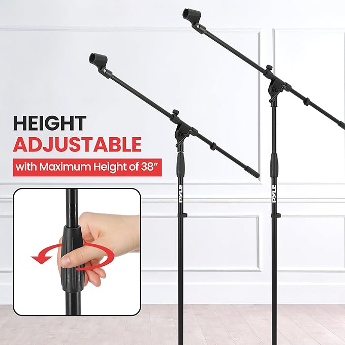 Pyle Universal Tripod Microphone Stand - Knob Boom Extends Up to 31'', Strong and Lightweight Tubing, 3.5'' x 38'' -inches, Lightweight and Collapsible Mic Stand