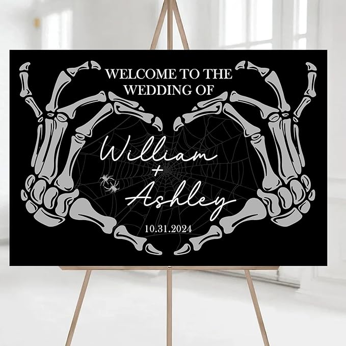 Welcome To Our Wedding Sign, Black Wedding Welcome Sign, Gothic Wedding, Wedding Sign Halloween Wedding, Skull Wedding Sign, Gothic Love Wedding Welcome, Gothic Wedding Welcome Sign