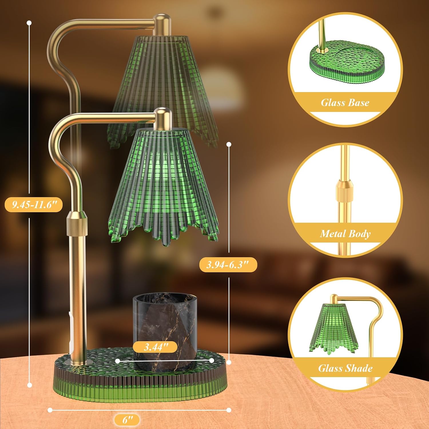 Candle Warmer Lamp with Timer & Dimmable 4-Level Brightness - Adjustable Height,for New Home Bedroom, Gifts for Women (Green)