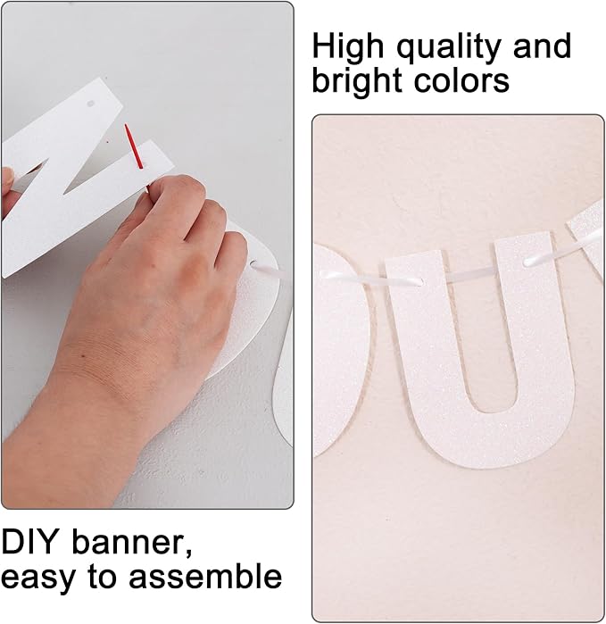 BEISHIDA 116 PCS Glitter Color White DIY Letter Banner Kit Make Your Own Banner，Including 111 Letters and Numbers 3 Rope and 3 Threading Device,Customized for Birthday Graduation Wedding Party Decor