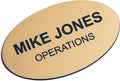 Custom Engraved Name Tag Badges – Personalized Identification with Pin or Magnetic Backing, 2.8 Inch Oval, European Gold/Black