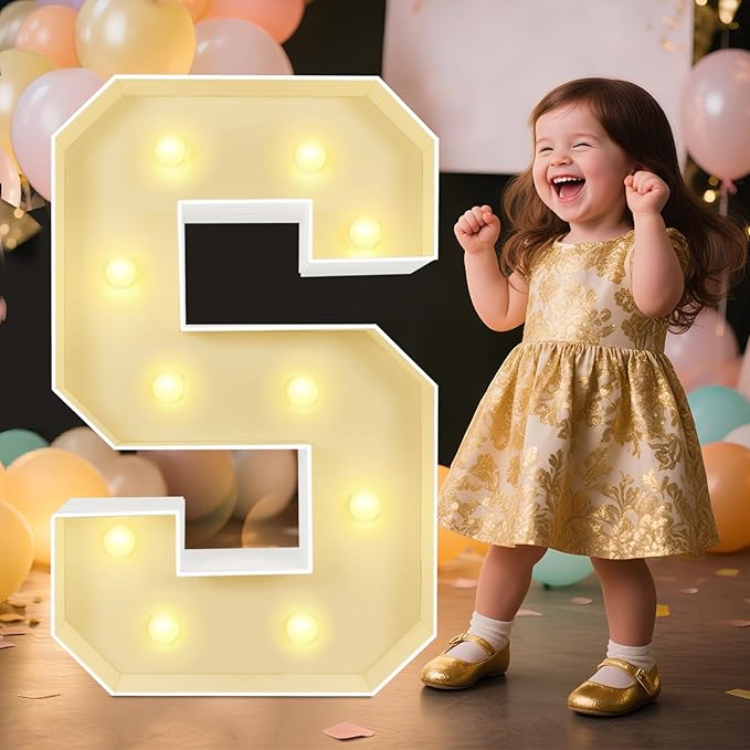 Marquee Light Up Letters: 3FT Large Decorative Signs for Party Decorations Baby Shower Birthday Wedding Engagement Anniversary, 3 Feet Tall Pre-Cut DIY Foamboard Letter S - Easy to Assemble