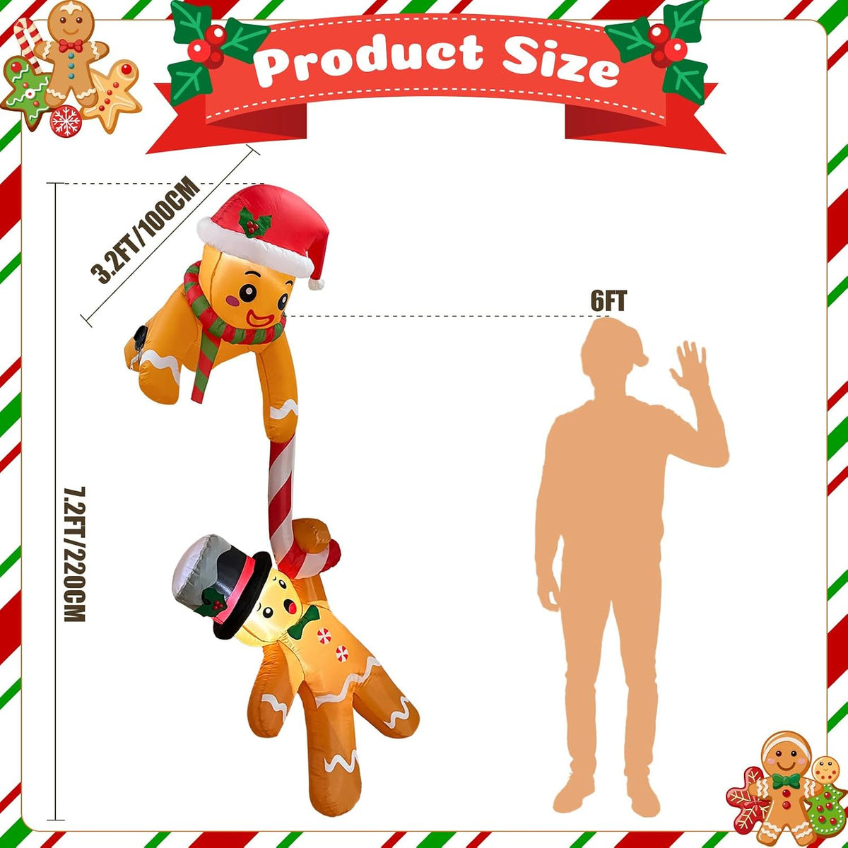 ourwarm 7ft christmas inflatable outdoor decoration, climbing gingerbread shown in use