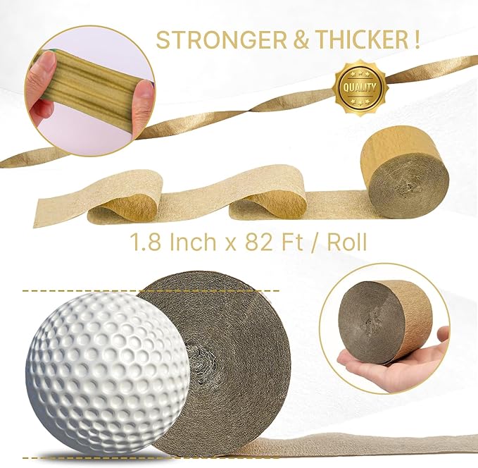 PartyWoo Gold Crepe Paper Streamers 4pcs 328ft Pack of Gold Crepe Paper for Wedding Birthday Baby Shower Engagement Anniversary New Year Eve Graduation Party Decorations(1.8 Inchx82 Ft/Roll)