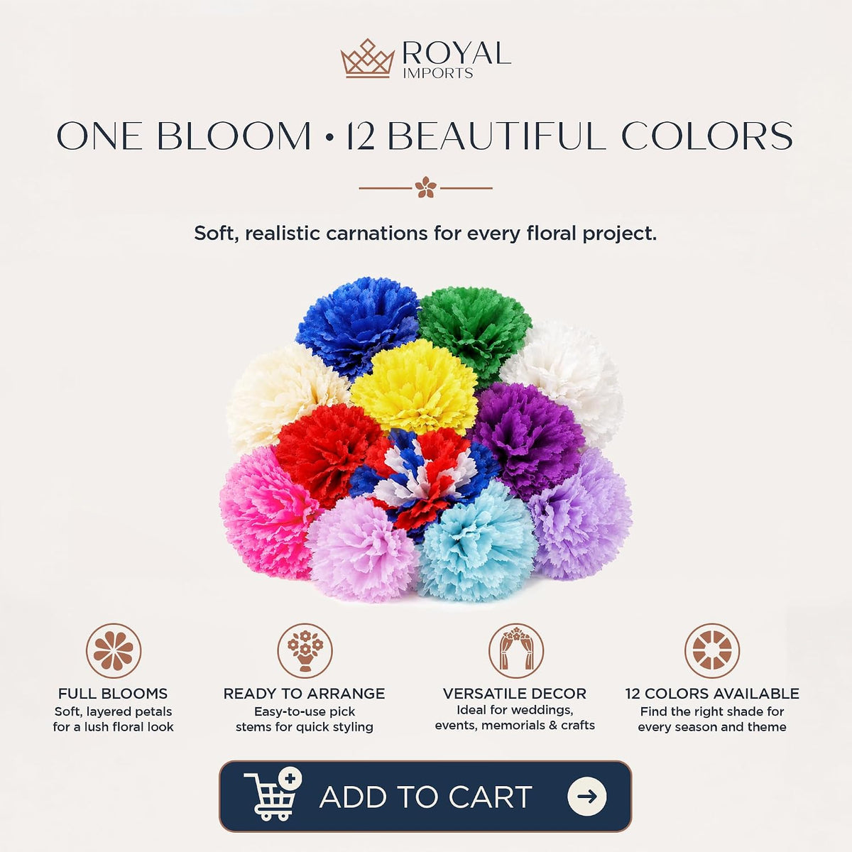 Royal Imports Carnation Artificial Flowers for Weddings – White 100pk