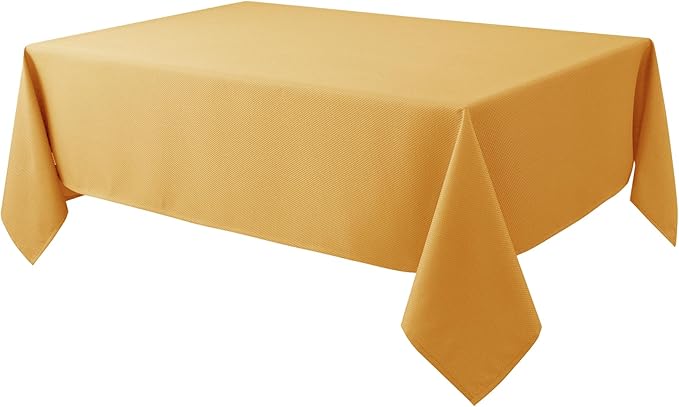 Biscaynebay Fall Tablecloth Textured Fabric 90x132 Inch Rectangular, Fall Gold Thanksgiving Autumn Harvest Water Resistant Fabric Tablecloths for Kitchen, Dining, Wedding, Parties Machine Washable