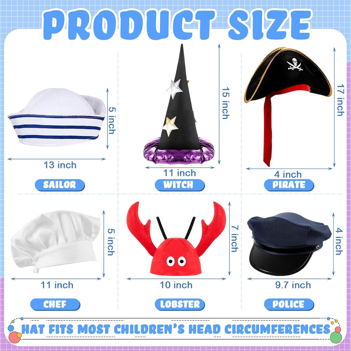 Hercicy 6 Pcs Dress Up Hats Set, Role Play Costume Caps for Party