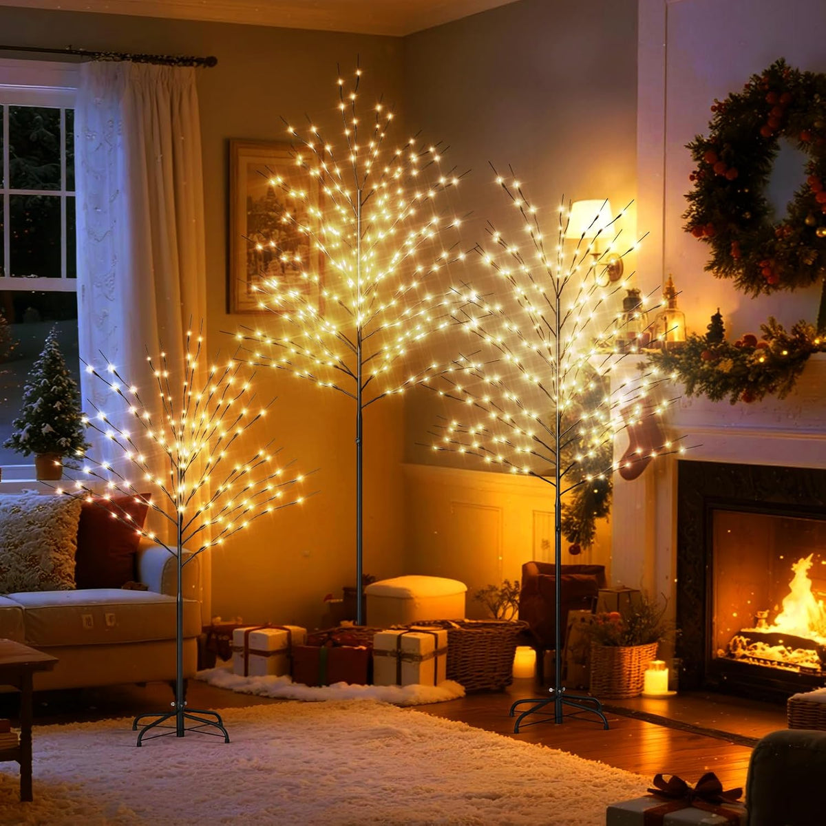 docred 5ft lighted tree with warm white led, close-up detail