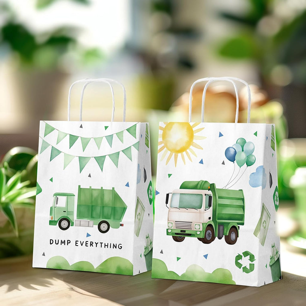 HaPiBiDesign Garbage Truck Party Favor Bags, 24 Pack Garbage Truck Goodie Bags with Handles, Garbage Truck Gift Bags, Garbage Truck Treat Bags for Kids Birthday Party, Garbage Truck Party Supplies