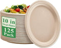 Vplus 100% Compostable Oval Paper Plates 10 inch 125 Pack Super Strong Disposable Paper Plates Bagasse Natural Biodegradable Eco-Friendly Sugarcane for BBQ, Party, Gathering, and Picnic