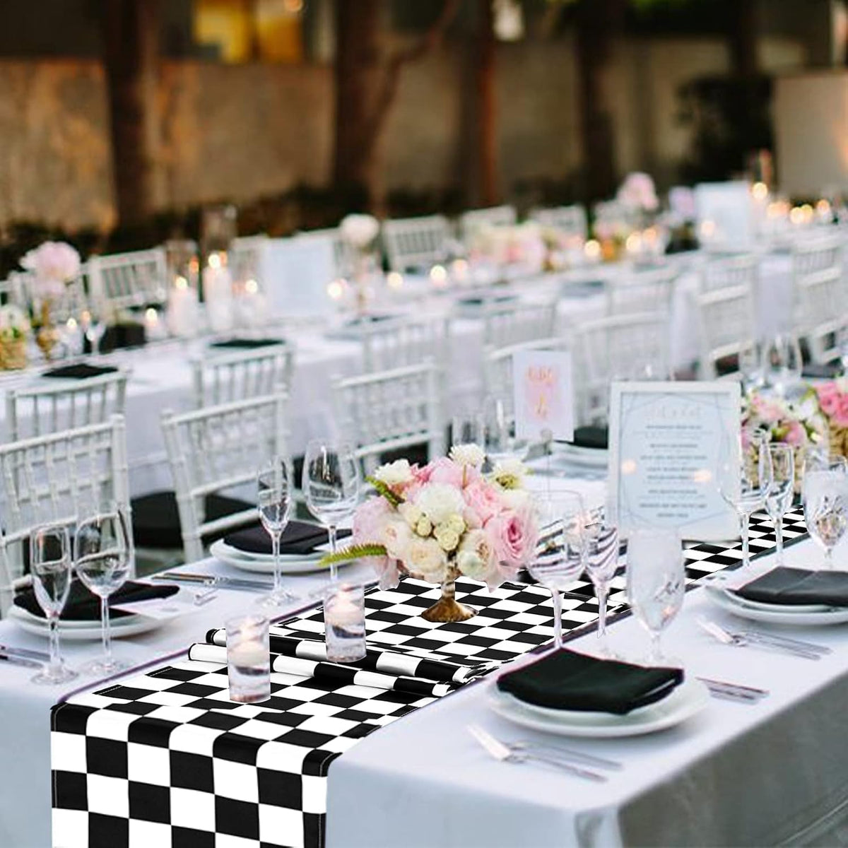 12 Pack Checkered Table Runner 12x108 Inch Black and White Checkerboard Racin...