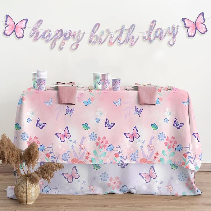 Gatherfun Butterfly Birthday Party Supplies: Butterfly Decorations with 2 PCS Disposable Plastic Tablecloths, for Kid's Birthday Party Decorations, Size 54”x 108