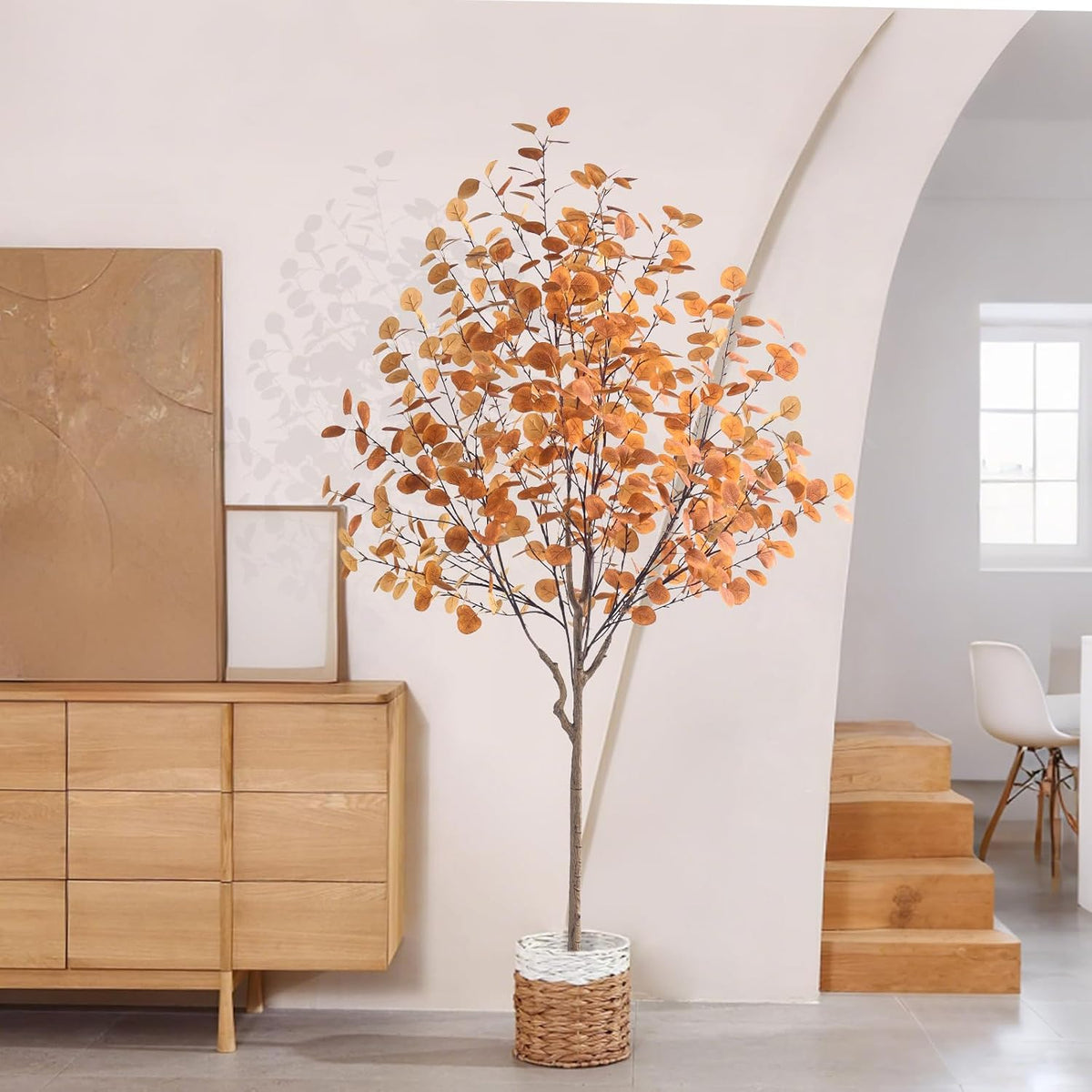 Artificial Eucalyptus Tree for Fall Decor, 6 FT Fall Tree with Realistic Euca...