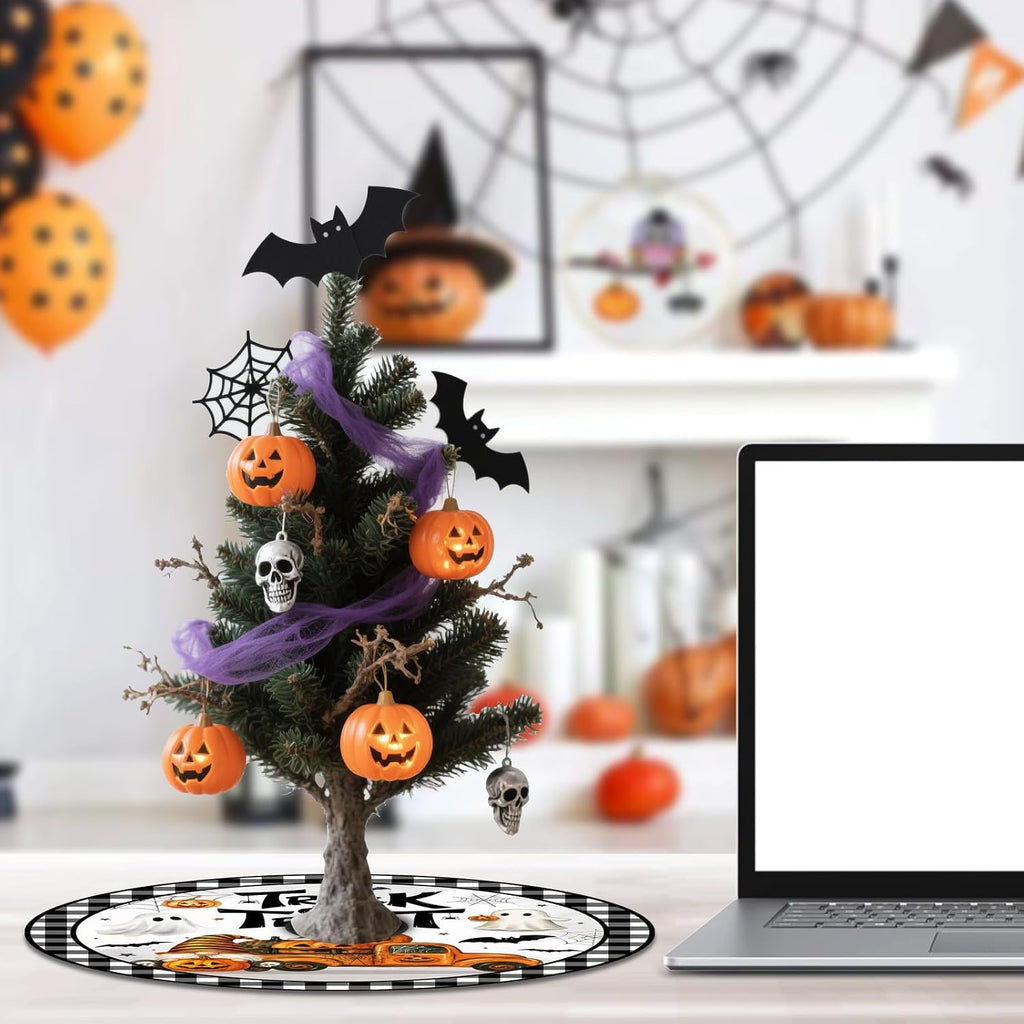 15 Inch Fall Tree Skirt Reversible Halloween Double Sided Print Mat Christmas Party Supplies for Funny Autumn Halloween Holiday Party Indoor Decoration Home Decor