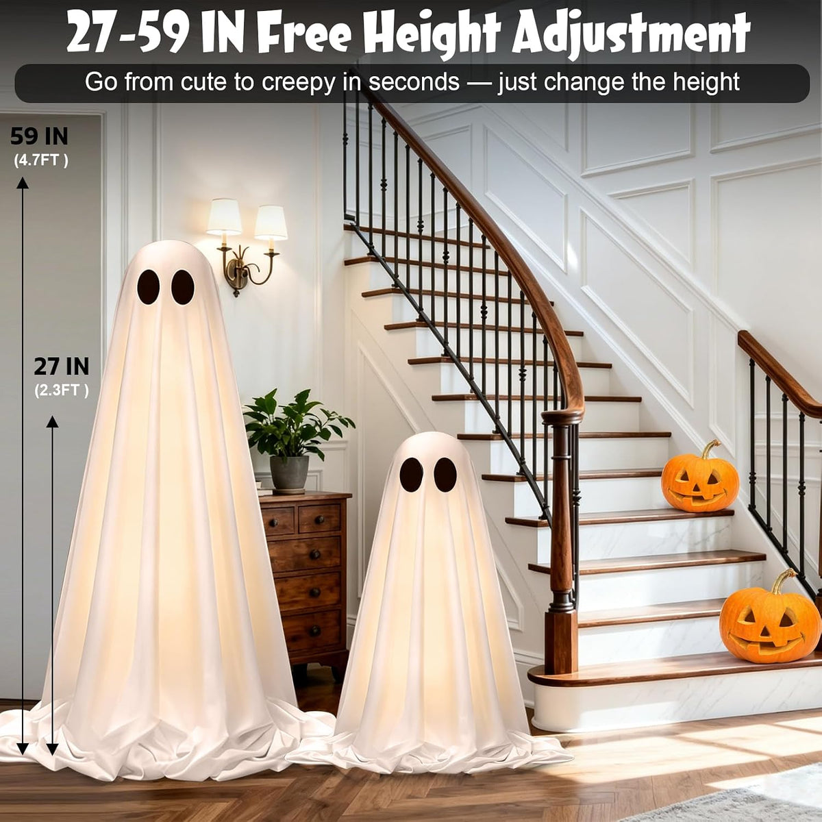 Halloween Decorations Outdoor Indoor, 2 Pack Light Up Cute Ghost Decoration S...