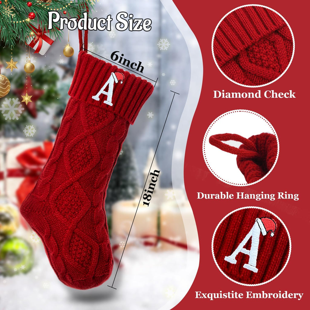 Ulico Christmas Stockings with Initials, 18’’ Large Embroidered Monogram Knit Christmas Stocking,Xmas Stocking for Kids, Holiday and Family Stocking for Fireplace or Party Decoration Red Letter B