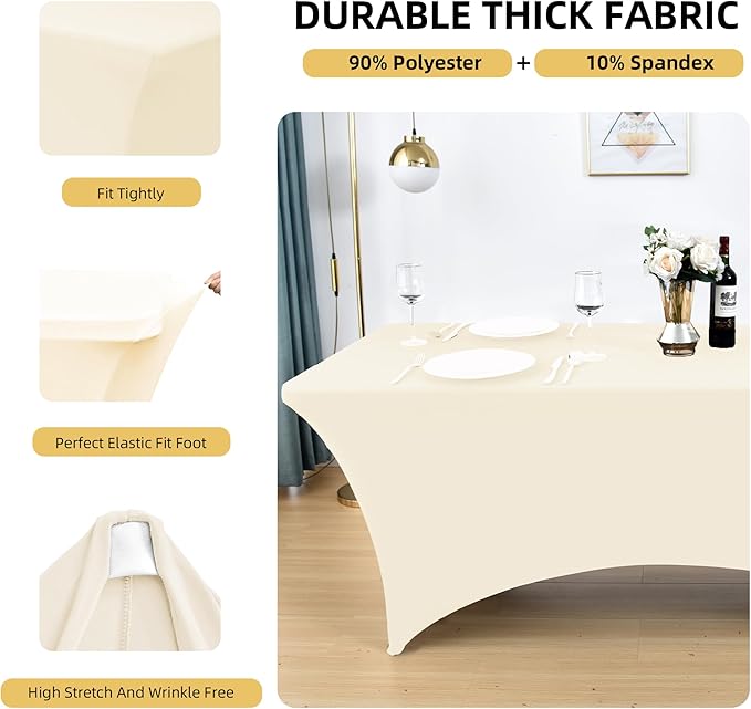 2-Pack 6ft Spandex Table Covers for Rectangle Standard Folding Tables - Wrinkle Resistant Stretch Tablecloths - Ultimate Fitted Table Protector for Parties, Trade Shows, Banquet