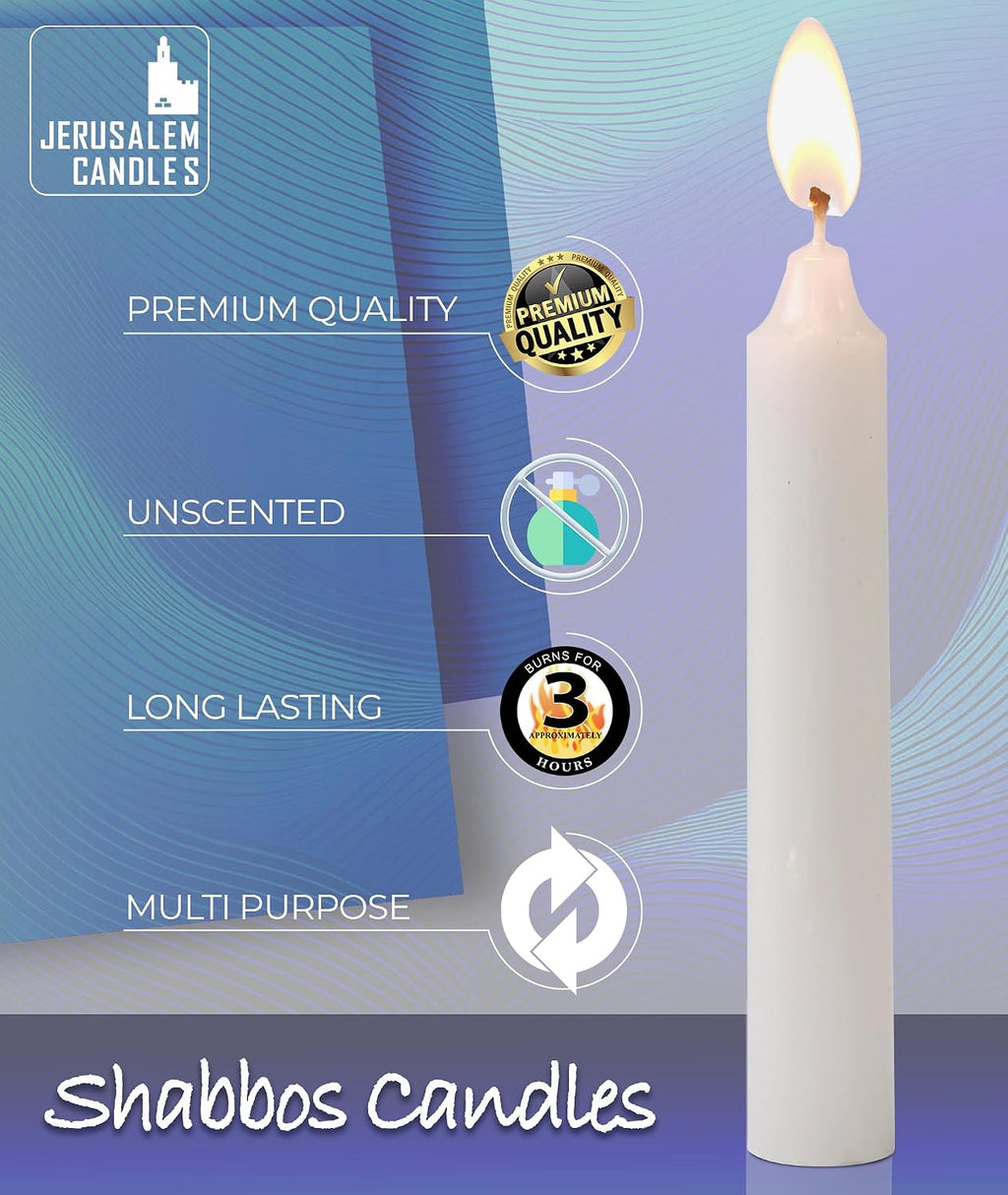 Jerusalem Candles - Traditional Shabbos Candles - 3 Hour - 2-Pack x 72 Candles (144 Candles)