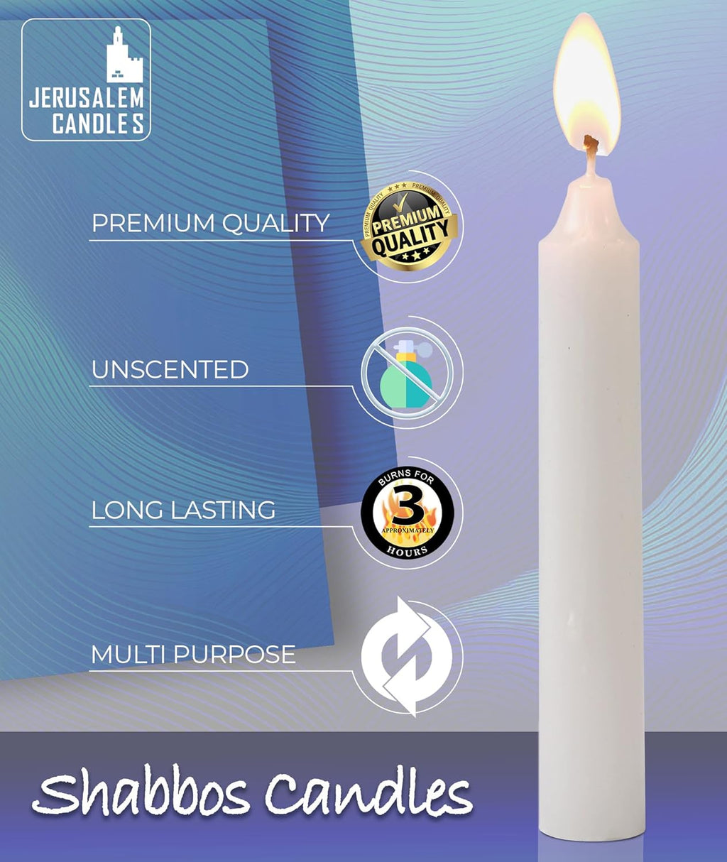 Jerusalem Candles - Traditional Shabbos Candles - 3 Hour - 2-Pack x 72 Candles (144 Candles)
