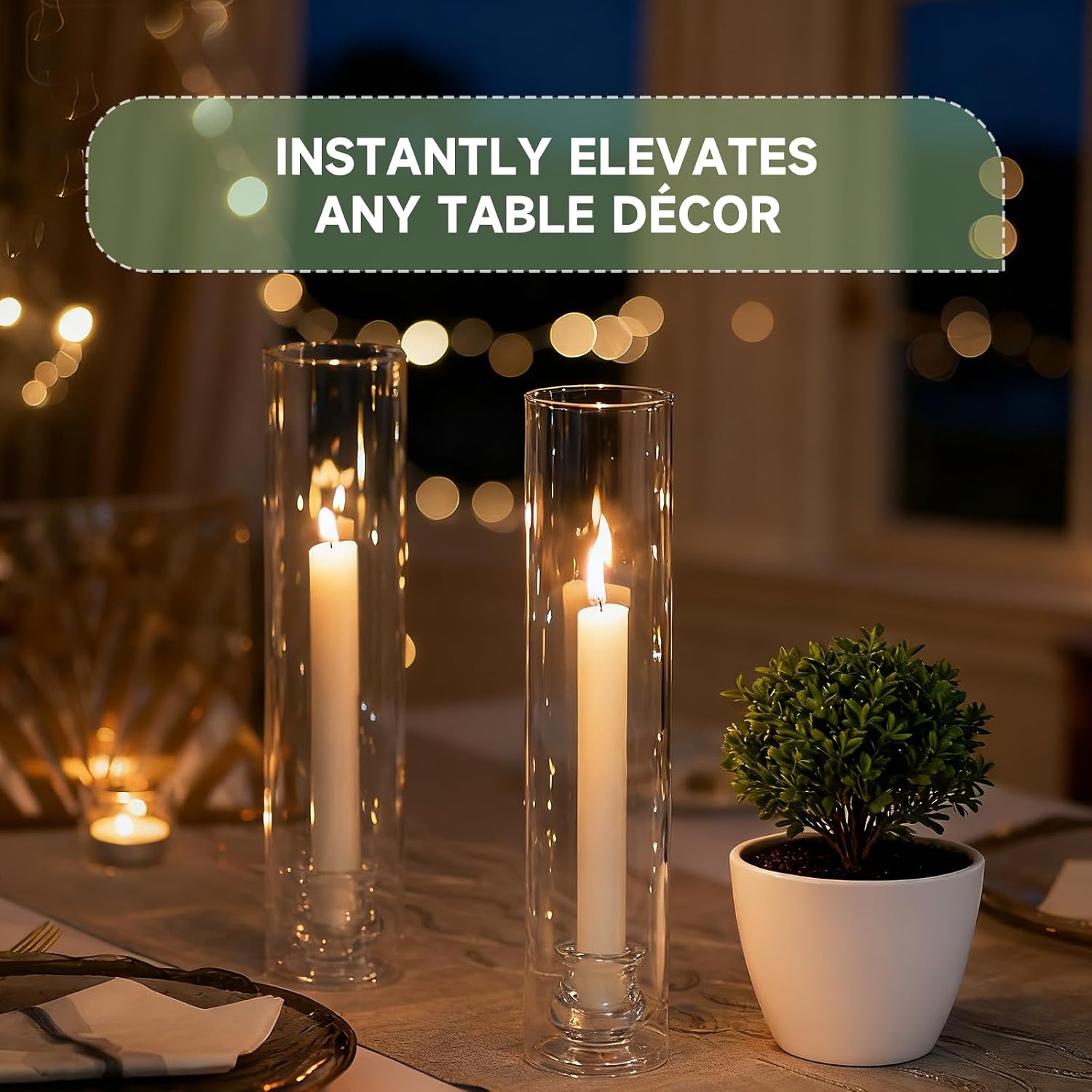 20 Pack Glass Hurricane Candle Holders 12.6" Open Ended Candlestick Holder Tubes Clear Bottomless Cylinders Suitable Taper LED Candles for Wedding Party Christmas Table Centerpiece Decor