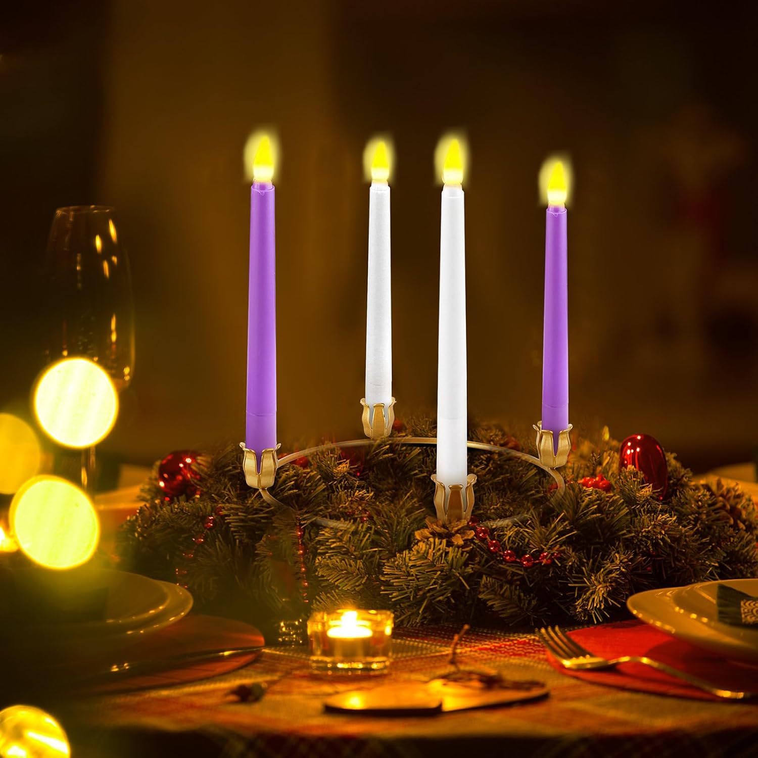 Thyle 50 Pcs Metal Christmas Advent Wreath Rings Bulk Gold Advent Wreath Candle Holder Xmas DIY Taper Candle Rings Table Candelabra Holder for Church Supply Home Table Centerpiece Festival Decoration