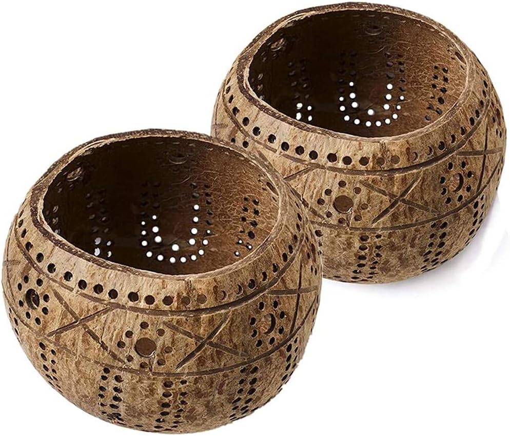 Candle Coconut Shell Bowl,Candle Holders,Handmade Coconut Shell Candle Holder for Small Pillar, Bowl