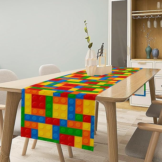 Building Blocks Table Runner Funny Celebration Party Birthday Party for Kids Teens Table Runner for Kitchen Picnic Home LivingRoom 13x60 Inch