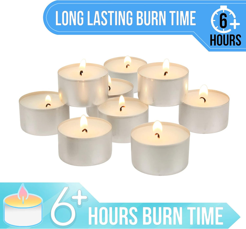 Stonebriar Unscented Long Burning White Tealight Candles, Bulk Pack, 6-7 Hour Burn Time, Smokeless Tealights for Parties, Weddings, Home, 50 Count